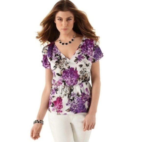 whbm Floral Print Flutter Sleeve Peplum Blouse XS - Picture 4 of 11